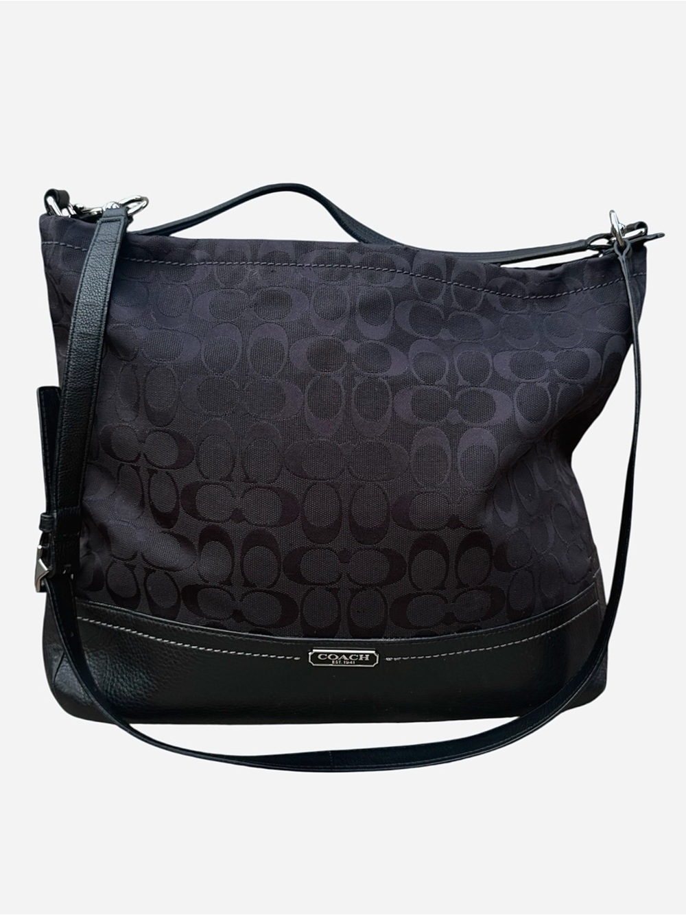 VTG Coach Black Signature C Jacquard Leather Trim Hobo Shoulder Bag Purse F23273